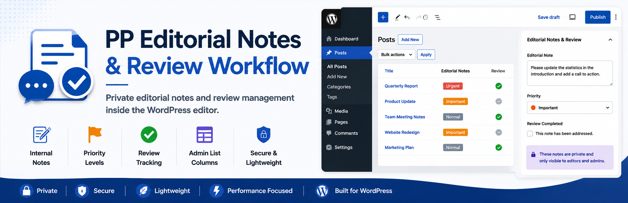 PP Editorial Notes & Review Workflow Preview Wordpress Plugin - Rating, Reviews, Demo & Download