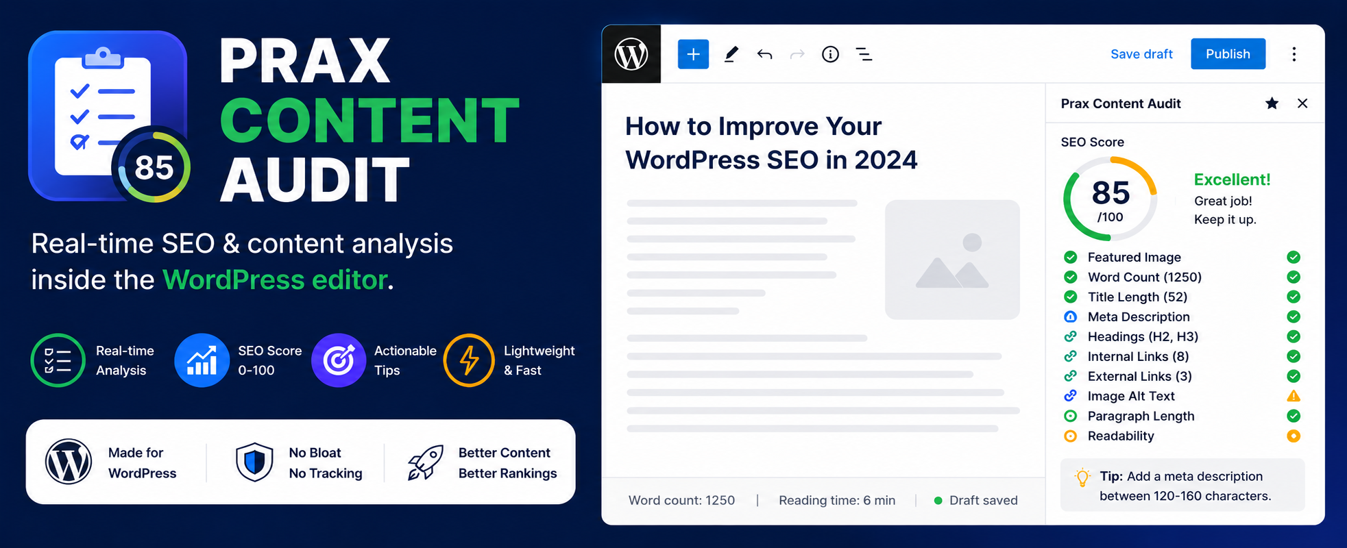 Prax Content Audit Preview Wordpress Plugin - Rating, Reviews, Demo & Download