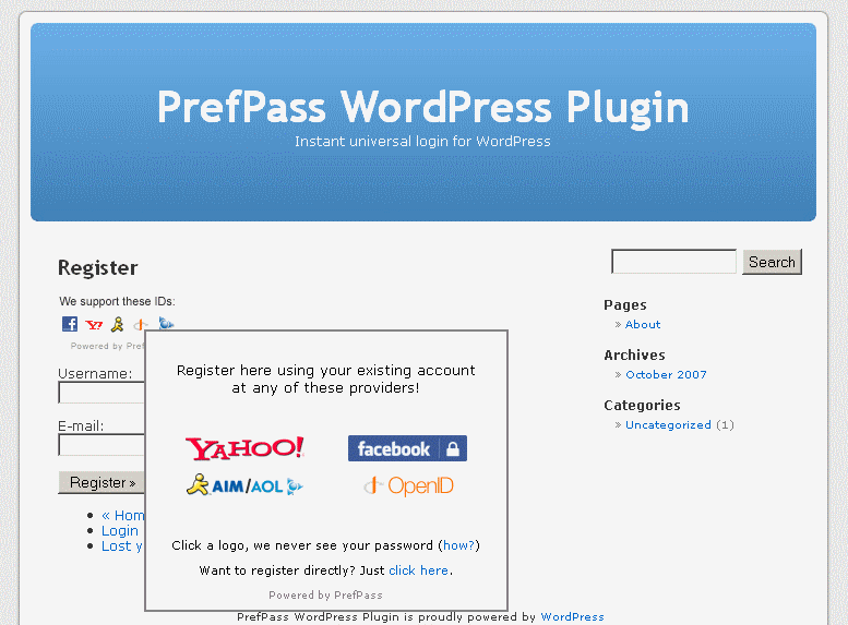 PrefPass Universal Login And Registration Preview Wordpress Plugin - Rating, Reviews, Demo & Download