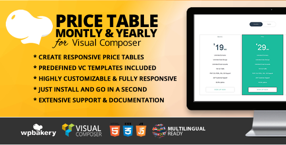 Price Table Monthly & Yearly Addon For WPBakery Page Builder (formerly Visual Composer) Preview Wordpress Plugin - Rating, Reviews, Demo & Download