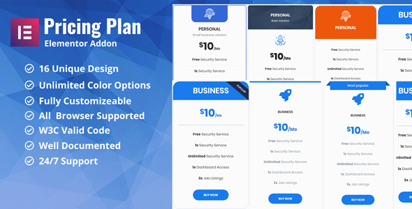 Pricing Plan / Pricing Table Elementor Addon Plugin Preview - Rating, Reviews, Demo & Download