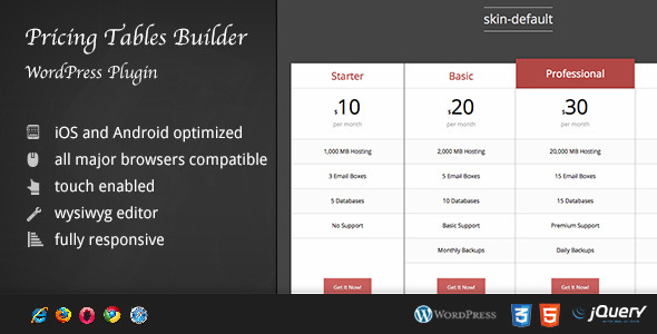Pricing Tables Builder WordPress Plugin DZS Preview - Rating, Reviews, Demo & Download