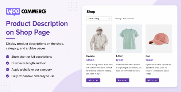 Product Description On Shop & Archive Pages For WooCommerce Preview Wordpress Plugin - Rating, Reviews, Demo & Download