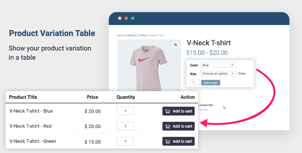 Product Variation Table Of WooCommerce Preview Wordpress Plugin - Rating, Reviews, Demo & Download