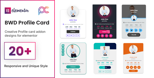 Profile Card Addon For Elementor Preview Wordpress Plugin - Rating, Reviews, Demo & Download