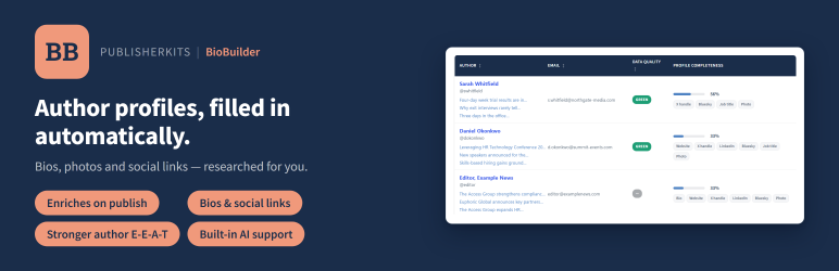 PublisherKits BioBuilder Preview Wordpress Plugin - Rating, Reviews, Demo & Download