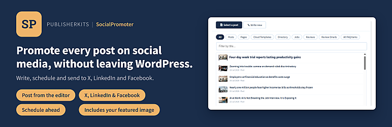 PublisherKits SocialPromoter Preview Wordpress Plugin - Rating, Reviews, Demo & Download