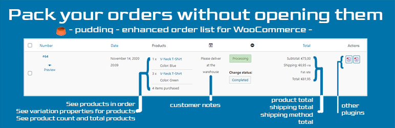 Puddinq Order List Preview Wordpress Plugin - Rating, Reviews, Demo & Download