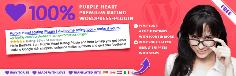 Purple Heart Rating (Free) Preview Wordpress Plugin - Rating, Reviews, Demo & Download