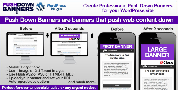 Push Down Banners WordPress Plugin Preview - Rating, Reviews, Demo & Download