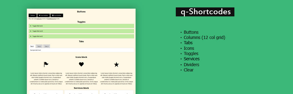 Q-Shortcodes Preview Wordpress Plugin - Rating, Reviews, Demo & Download