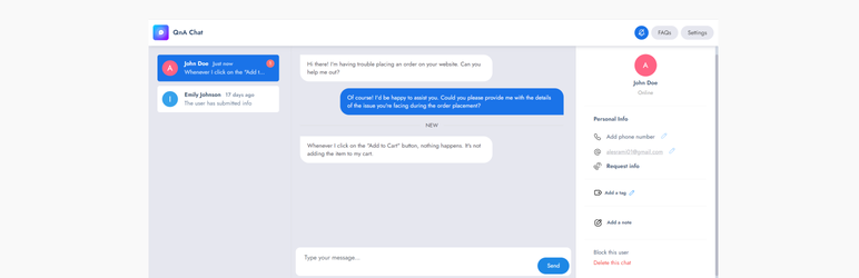 QNA Chat – All-in-One Solution For Live Chat, Tag-Based FAQs, And Customer Support Preview Wordpress Plugin - Rating, Reviews, Demo & Download