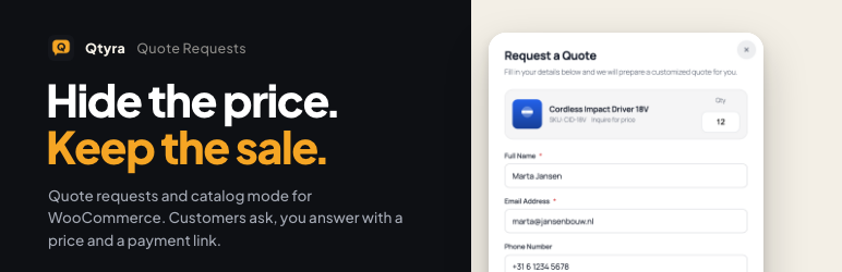 Qtyra Quote Requests & Catalog Mode For WooCommerce Preview Wordpress Plugin - Rating, Reviews, Demo & Download