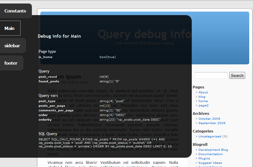 Query Debug Info Preview Wordpress Plugin - Rating, Reviews, Demo & Download