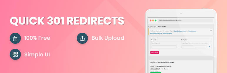 Quick 301 Redirects Plugin for Wordpress Preview - Rating, Reviews, Demo & Download