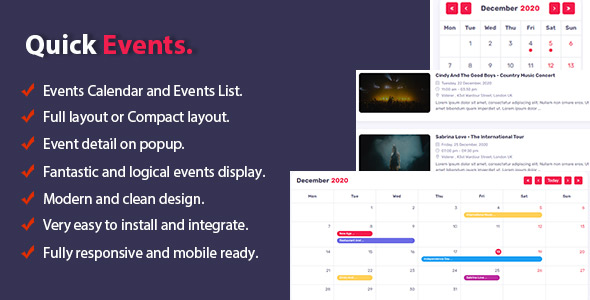 Quick Events Plugin for Wordpress Preview - Rating, Reviews, Demo & Download
