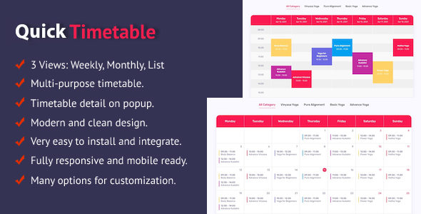 Quick Timetable Plugin for Wordpress Preview - Rating, Reviews, Demo & Download