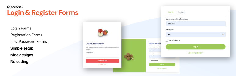 QuickSnail Login & Register Forms Preview Wordpress Plugin - Rating, Reviews, Demo & Download