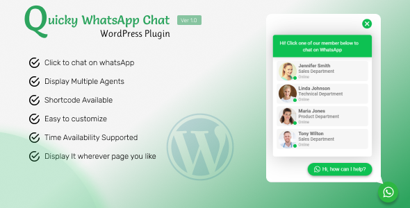 Quicky WordPress WhatsApp Chat Support Preview - Rating, Reviews, Demo & Download