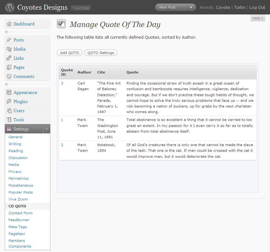 Quote Of The Day Preview Wordpress Plugin - Rating, Reviews, Demo & Download