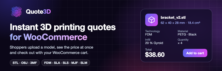 Quote3D For WooCommerce Preview Wordpress Plugin - Rating, Reviews, Demo & Download