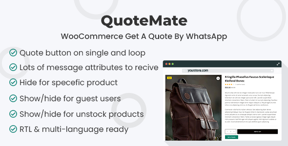 QuoteMate – WooCommerce Get A Quote By WhatsApp Preview Wordpress Plugin - Rating, Reviews, Demo & Download
