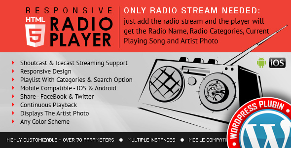 Radio Player Shoutcast & Icecast WordPress Plugin Preview - Rating, Reviews, Demo & Download