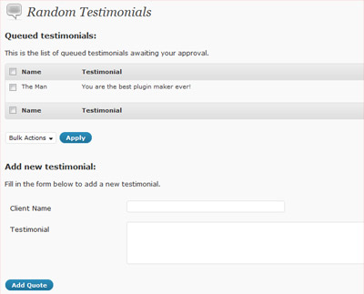 Random Testimonials Preview Wordpress Plugin - Rating, Reviews, Demo & Download