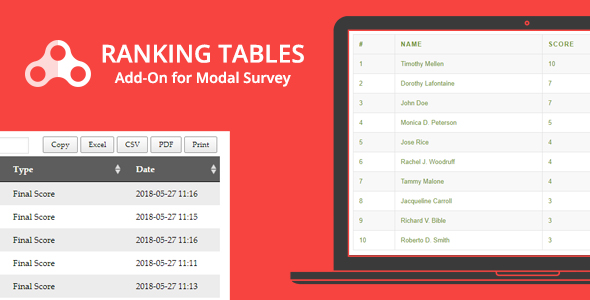 Ranking Tables – Modal Survey Add-on Preview Wordpress Plugin - Rating, Reviews, Demo & Download