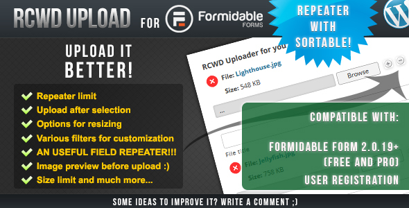 Rcwd Upload For Formidable Form Preview Wordpress Plugin - Rating, Reviews, Demo & Download