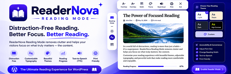 ReaderNova Reading Mode Preview Wordpress Plugin - Rating, Reviews, Demo & Download