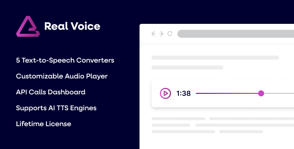 Real Voice – AI Text To Speech Plugin For WordPress Preview - Rating, Reviews, Demo & Download