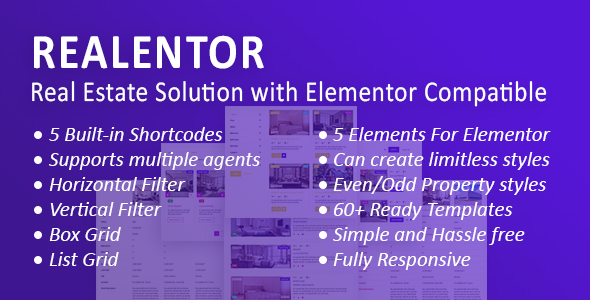 Realentor: Real Estate Plugin And Addons For Elementor Of WordPress Preview - Rating, Reviews, Demo & Download