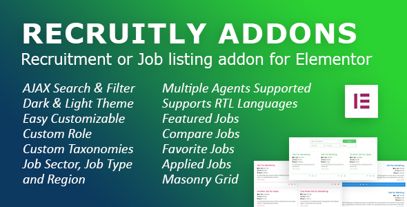 Recruitly Addons: Recruitment Or Job Listing Plugin Or Addon For Elementor Of WordPress - Rating, Reviews, Demo & Download