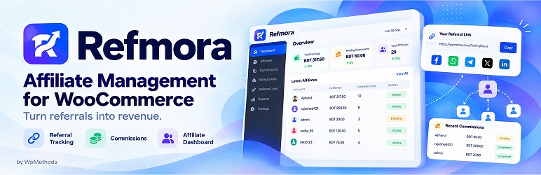 Refmora – Affiliate Management For WooCommerce Preview Wordpress Plugin - Rating, Reviews, Demo & Download