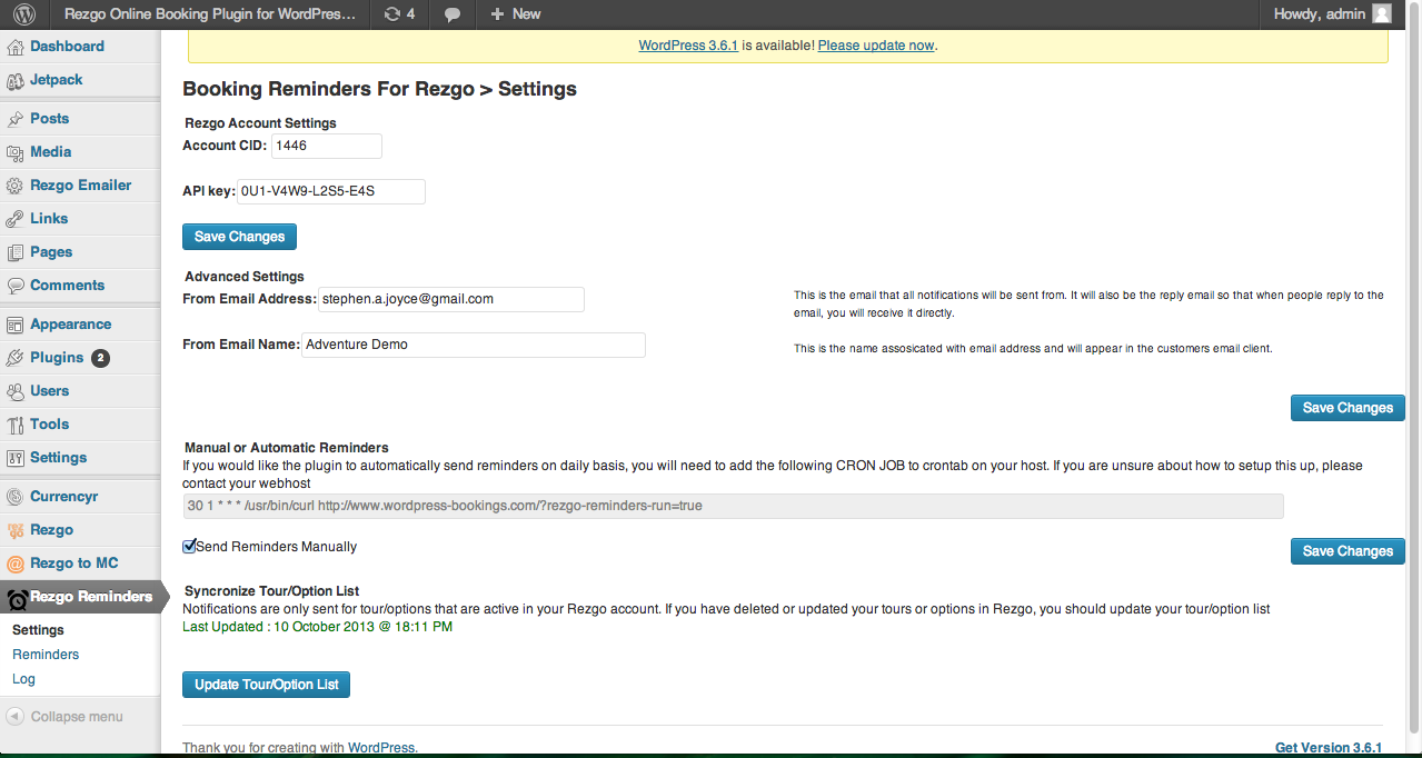 Reminder Emails For Rezgo Preview Wordpress Plugin - Rating, Reviews, Demo & Download
