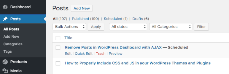 Remove Post Using Ajax In Admin Preview Wordpress Plugin - Rating, Reviews, Demo & Download