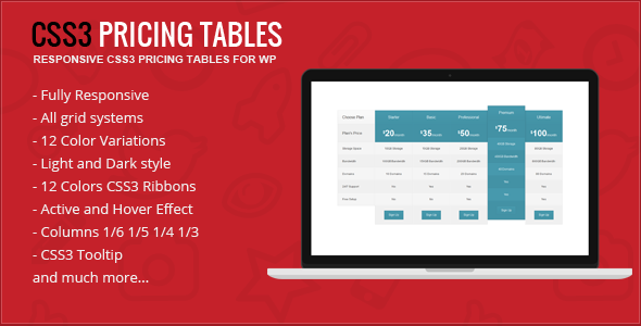 Responsive CSS3 Pricing Tables – WordPress Plugin Preview - Rating, Reviews, Demo & Download