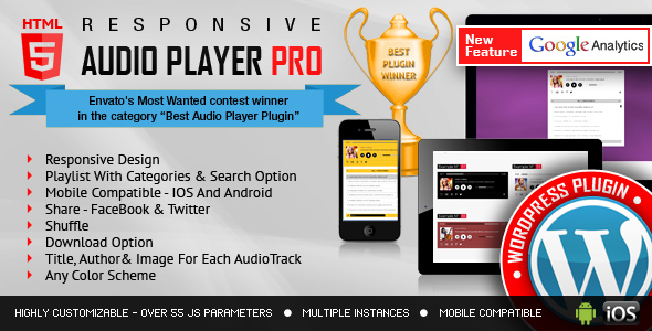 Responsive HTML5 Audio Player PRO WordPress Plugin Preview - Rating, Reviews, Demo & Download
