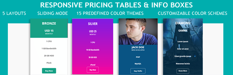 Responsive Pricing Tables And Info Boxes Preview Wordpress Plugin - Rating, Reviews, Demo & Download