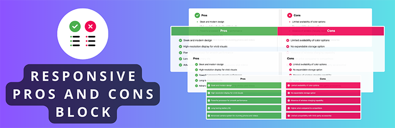 Responsive Pros And Cons Block Preview Wordpress Plugin - Rating, Reviews, Demo & Download