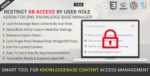 Restrict KB Access By User Role Addon Preview Wordpress Plugin - Rating, Reviews, Demo & Download