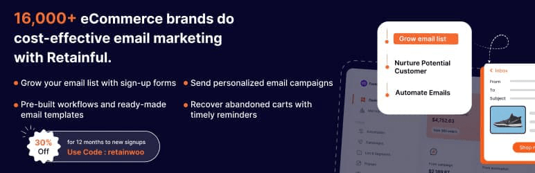Retainful – WooCommerce Abandoned Cart, Newsletters, Email Marketing, Signup Forms And Automation Preview Wordpress Plugin - Rating, Reviews, Demo & Download