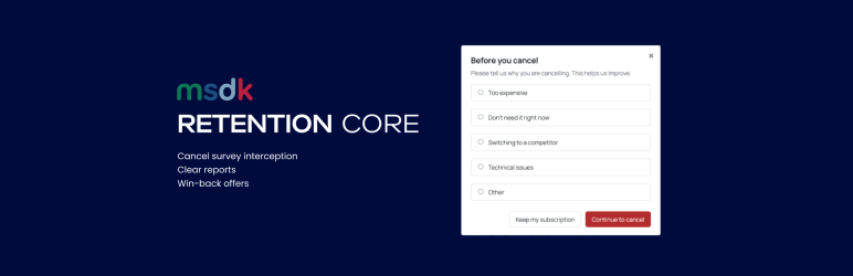 Retention Core: Subscription Cancel Saver For WooCommerce Preview Wordpress Plugin - Rating, Reviews, Demo & Download