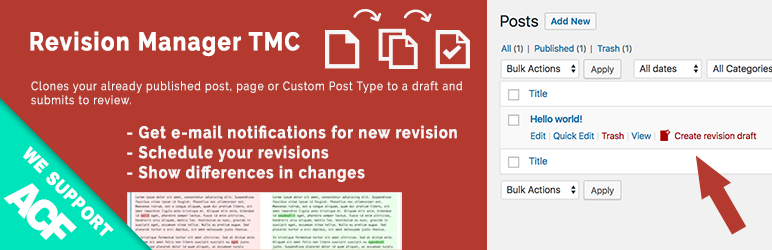 Revision Manager TMC Preview Wordpress Plugin - Rating, Reviews, Demo & Download