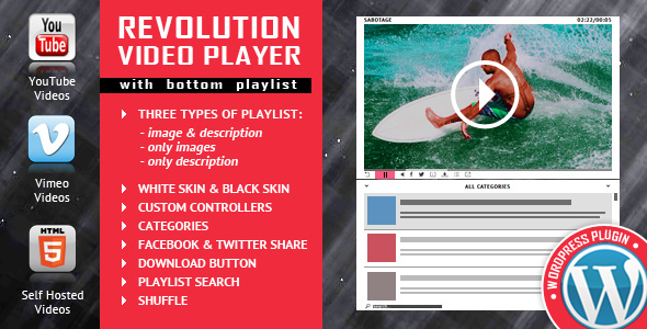 Revolution Video Player With Bottom Playlist WordPress Plugin – YouTube/Vimeo/Self-Hosted Support Preview - Rating, Reviews, Demo & Download
