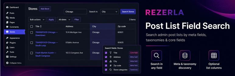 Rezerla Post List Field Search Preview Wordpress Plugin - Rating, Reviews, Demo & Download