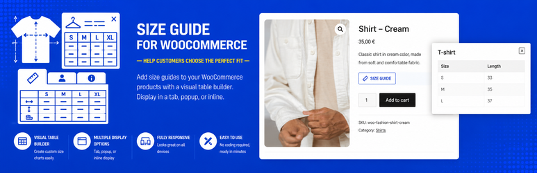 RIACO Size Guide For WooCommerce Preview Wordpress Plugin - Rating, Reviews, Demo & Download