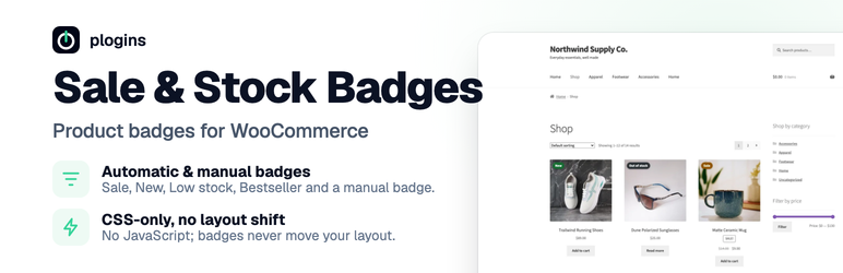 Sale & Stock Badges For WooCommerce Preview Wordpress Plugin - Rating, Reviews, Demo & Download