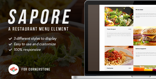 Sapore – Cornerstone Restaurant Menu Element Preview Wordpress Plugin - Rating, Reviews, Demo & Download